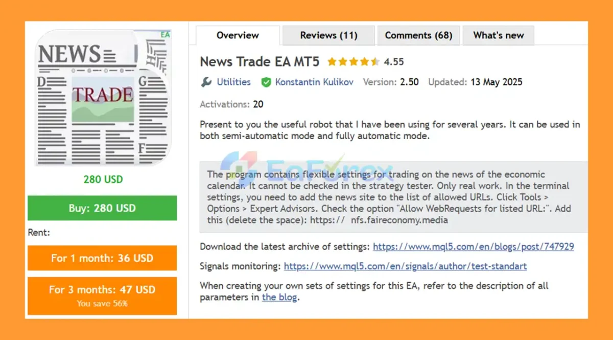 News Trade EA MT5 Overview