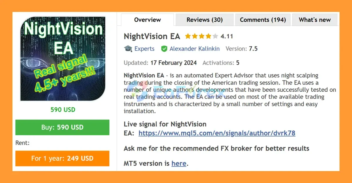 NightVision EA MT4 Overview