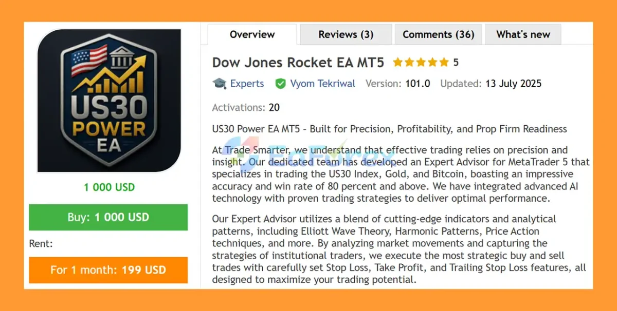 Dow Jones Rocket EA MT5 Overview