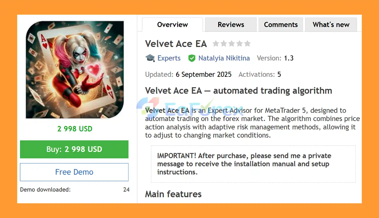 Velvet Ace EA MT5 Overview
