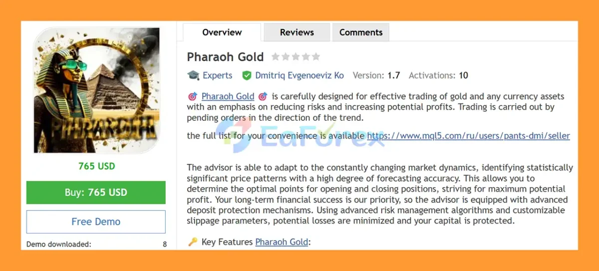 Pharaoh Gold EA MT4 Overview