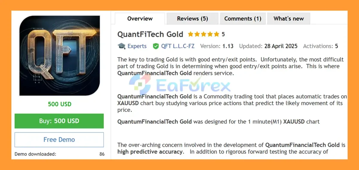 QuantFiTech Gold EA MT5 Overview
