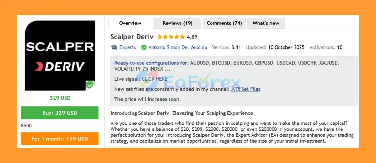 Scalper Deriv EA MT5 Overview