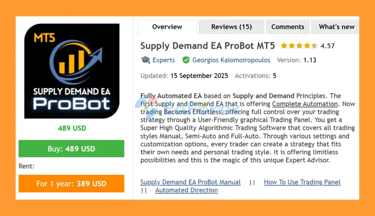 Supply Demand EA ProBot MT5 Overview