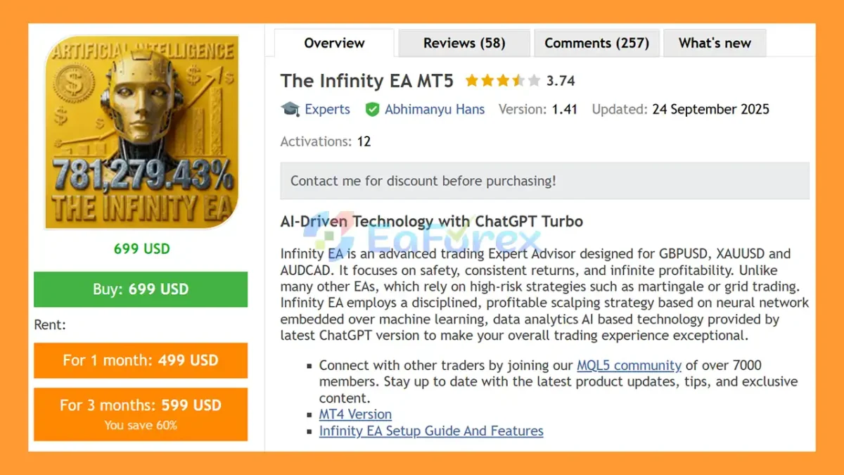 The Infinity EA MT5 Overview
