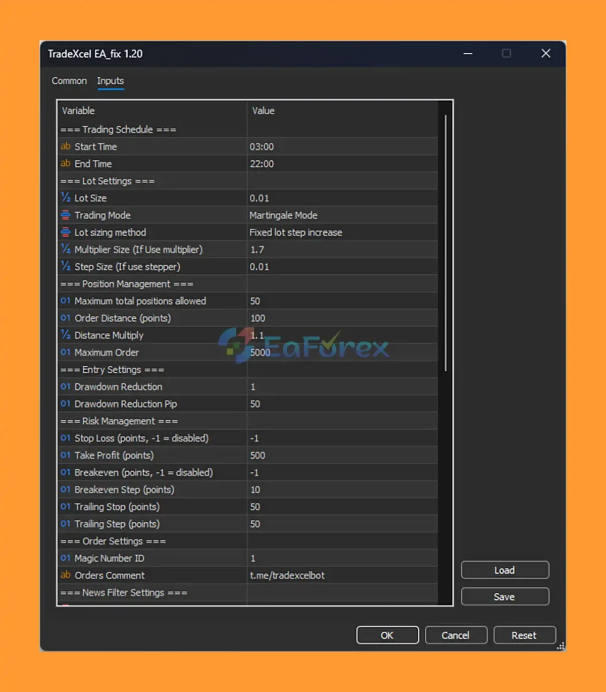 TradeXcel EA SETTING