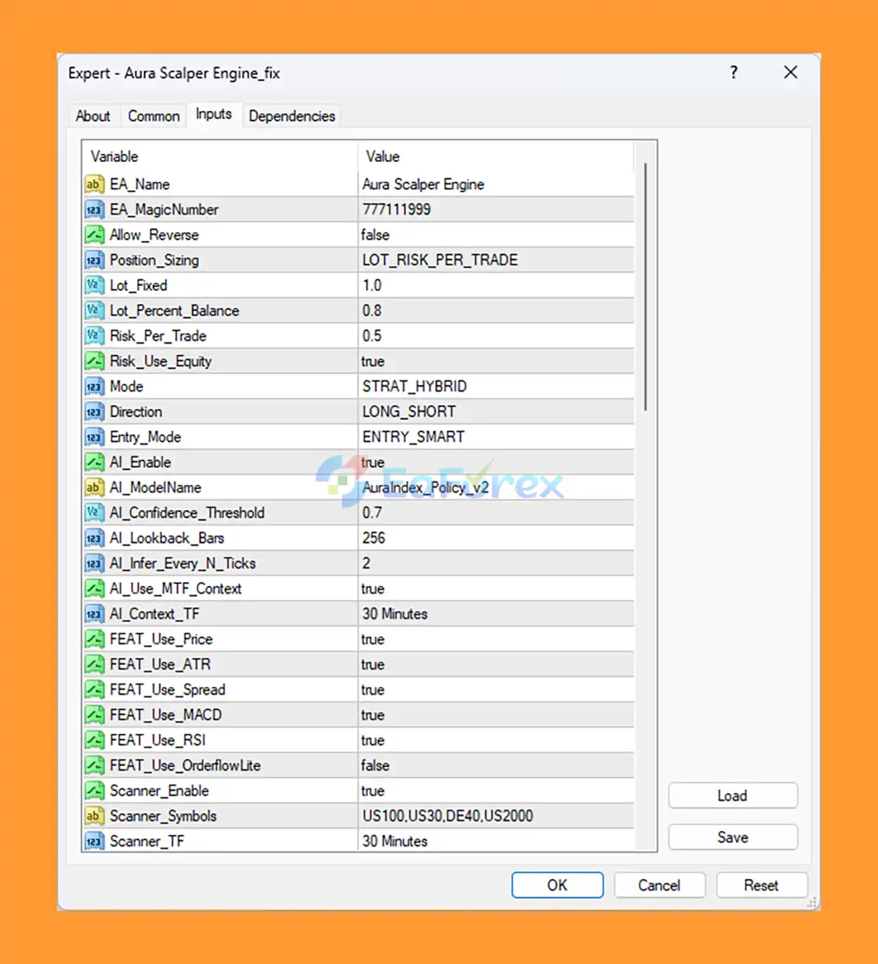 Aura Scalper Engine EA MT4 setting