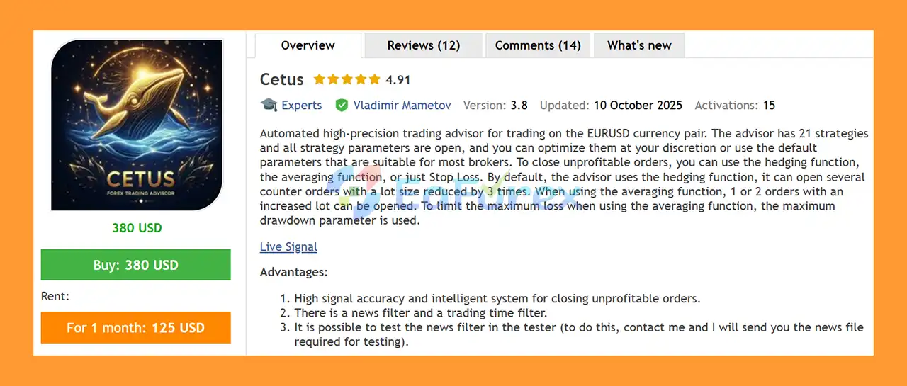 Cetus EA MT5 overiview