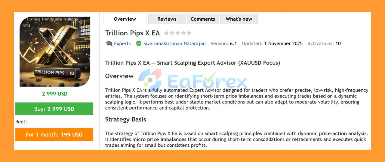 Trillion Pips X EA MT4 Overview
