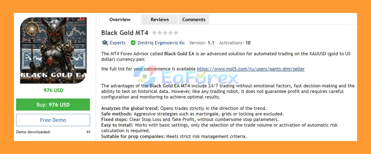 Black Gold EA MT4 Overview