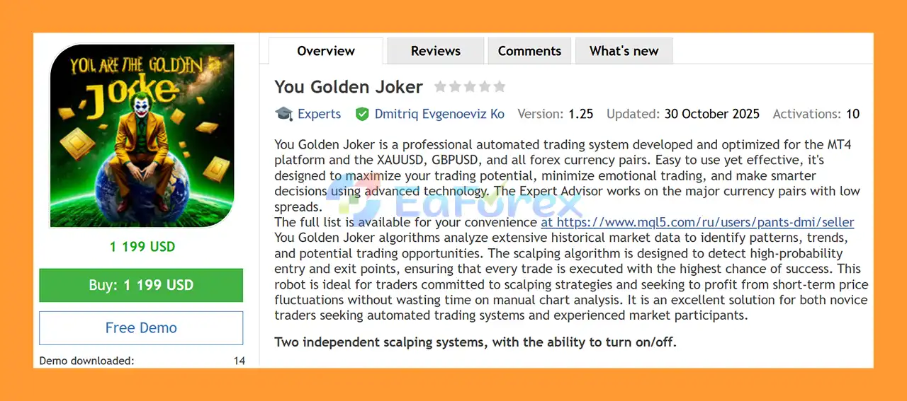 You Golden Joker EA MT4 Overview