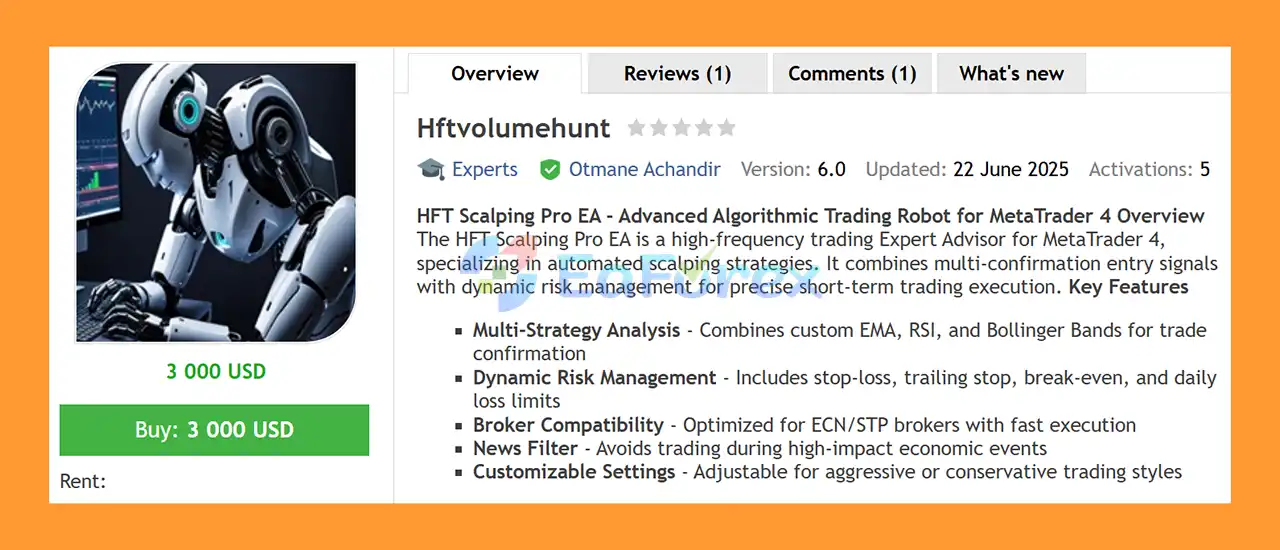 HFTVolumeHunt EA MT4 Overview