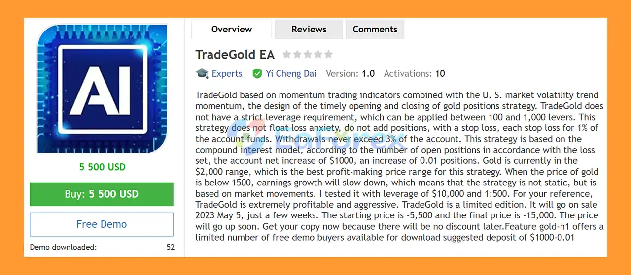 TradeGold EA MT4 Overview