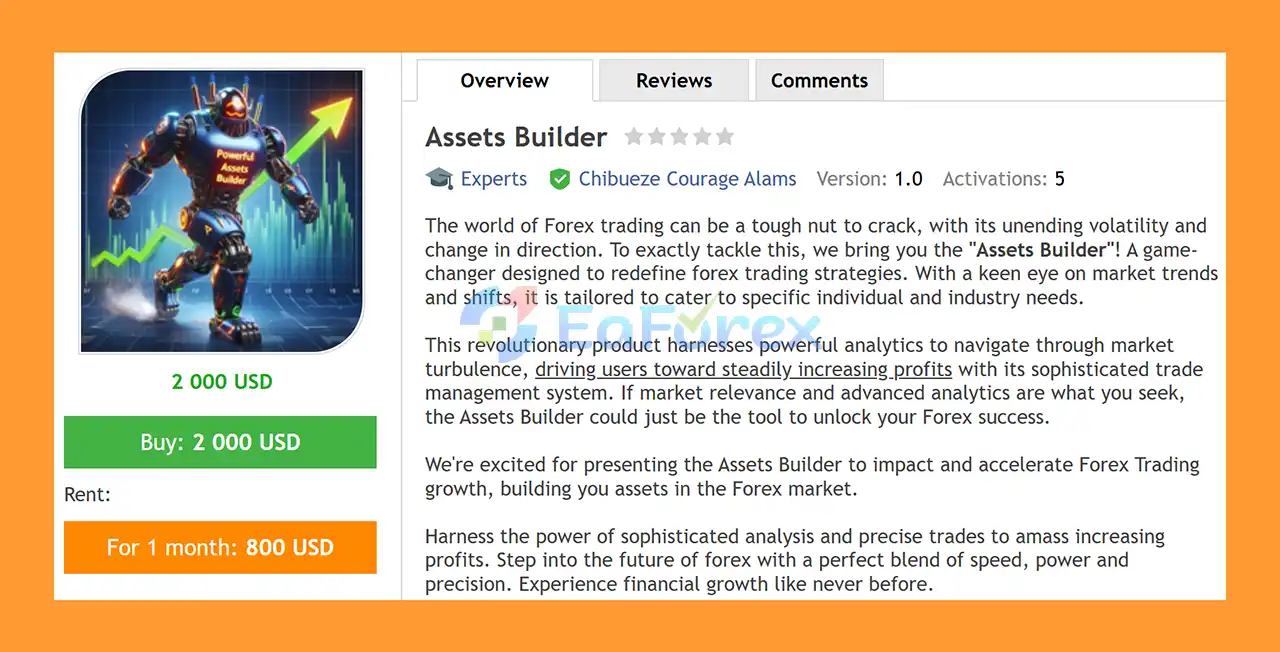 Assets Builder EA MT4 Overview