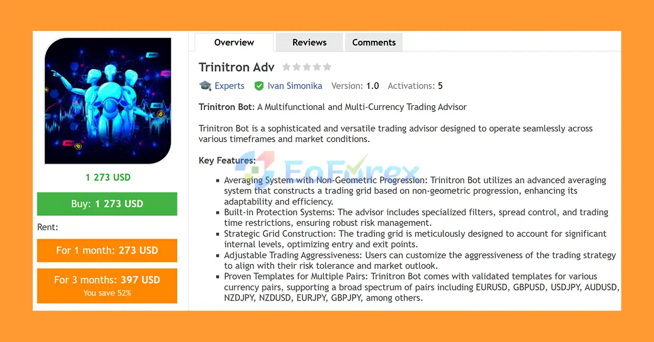 Trinitron Adv EA MT4 Overview