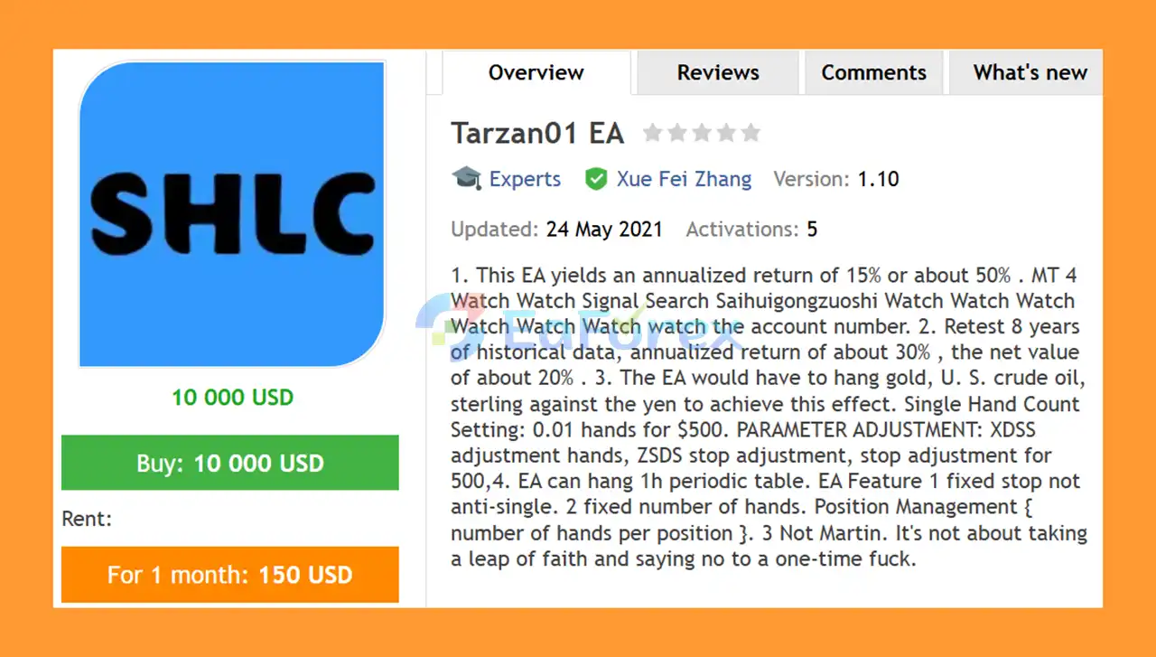 Tarzan01 EA MT4 Overview