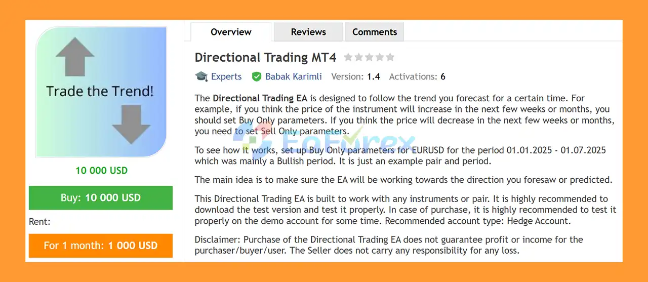Directional Trading EA MT4 Overview