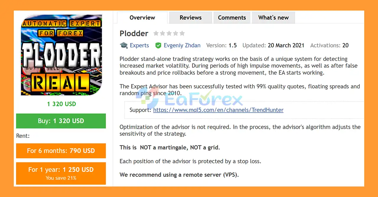 Plodder EA MT4 Overview