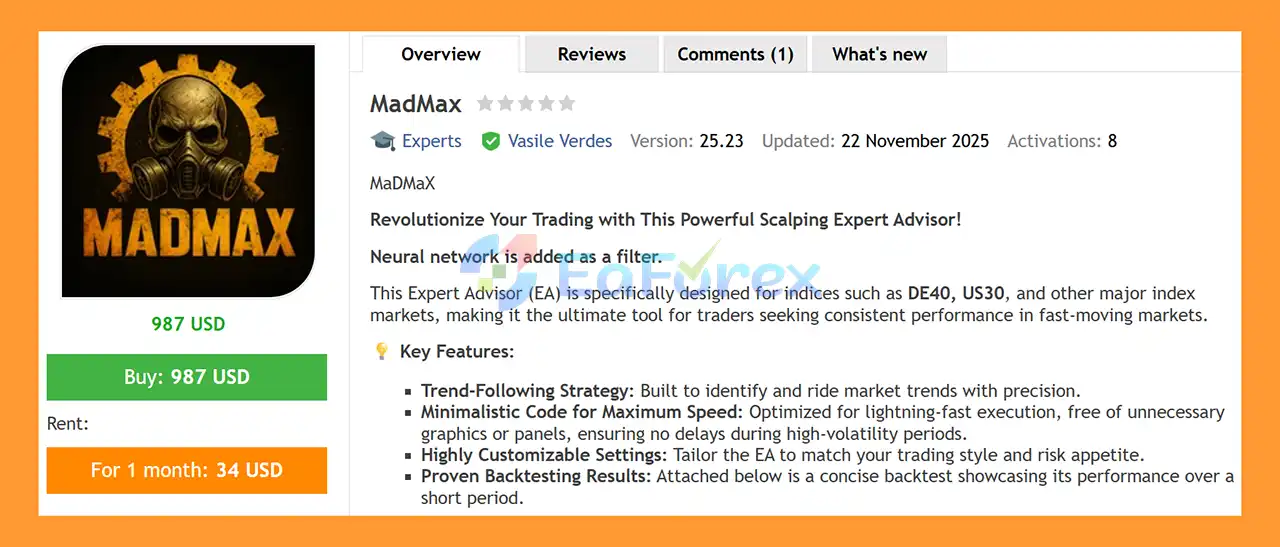 MadMax EA MT4 Overview
