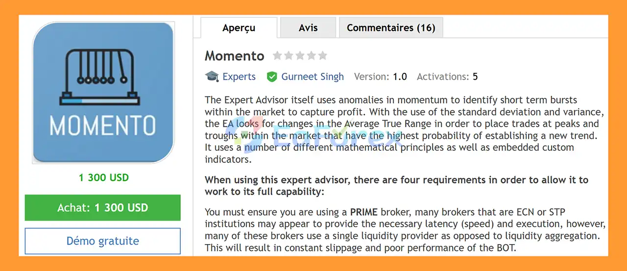 Momento EA MT4 Overview