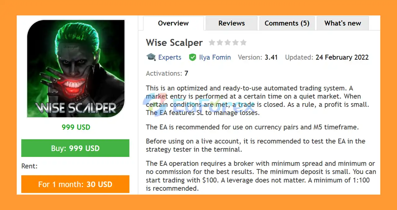 Wise Scalper EA MT4 Overview