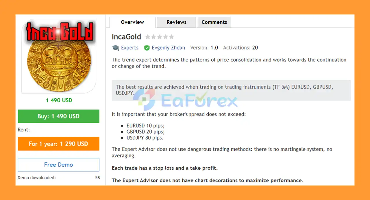 IncaGold EA MT4 Overview
