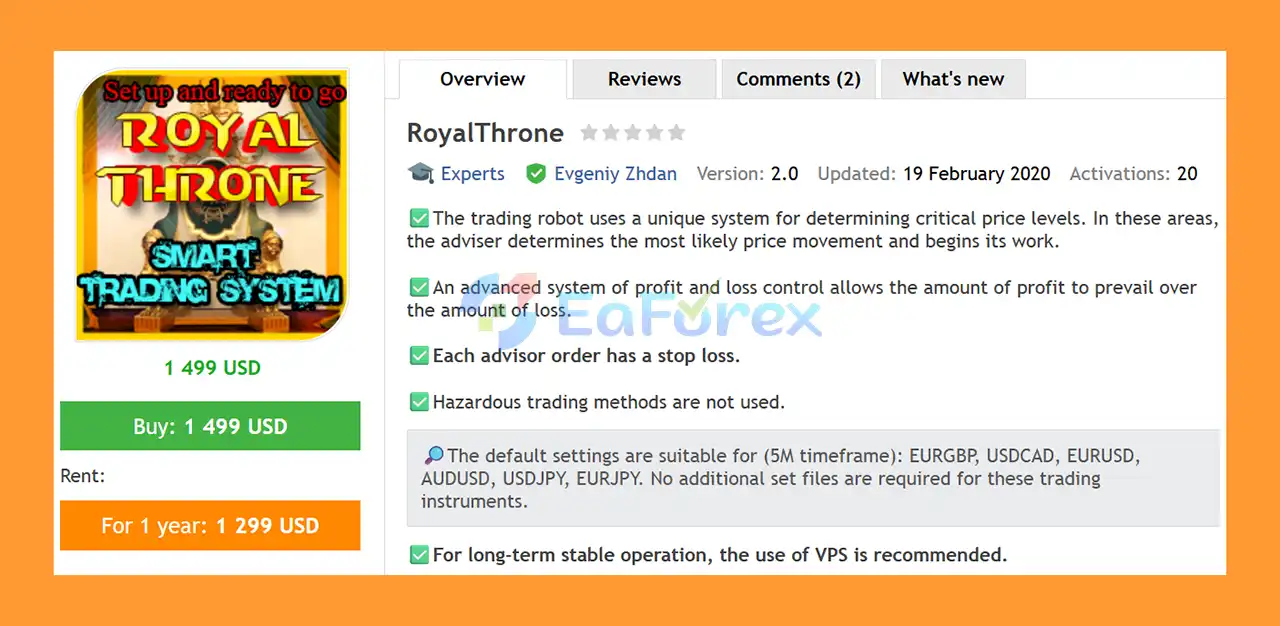 RoyalThrone EA MT4 Overview