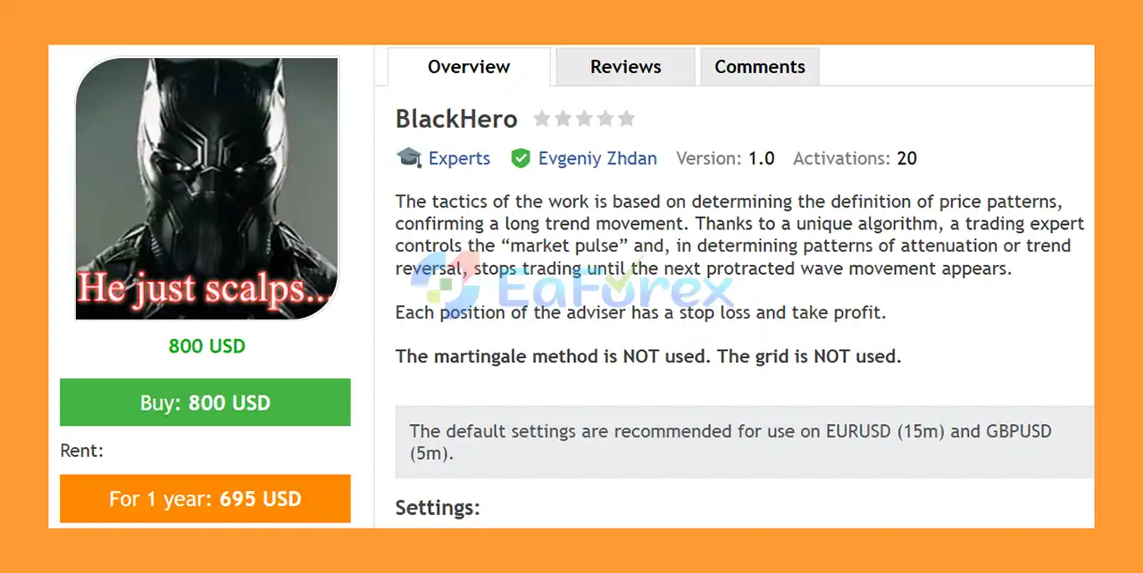 BlackHero EA MT4 Overview