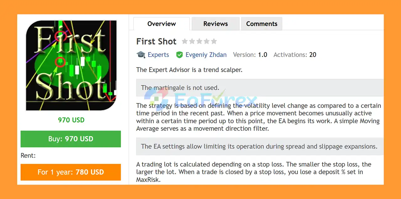 First Shot EA MT4 Overview