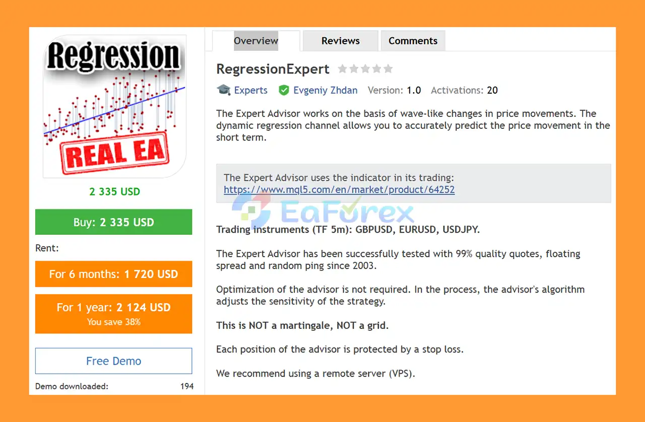 RegressionExpert EA MT4 Overview