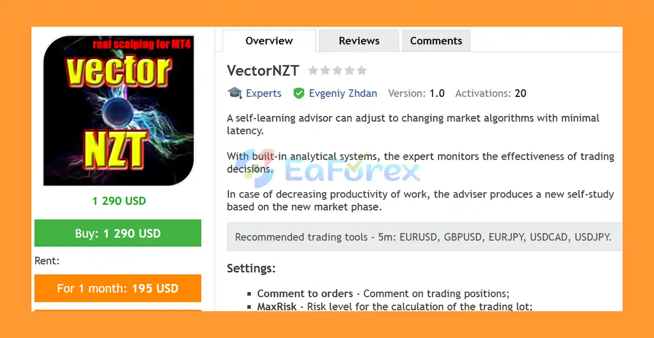 VectorNZT EA MT4 Overview
