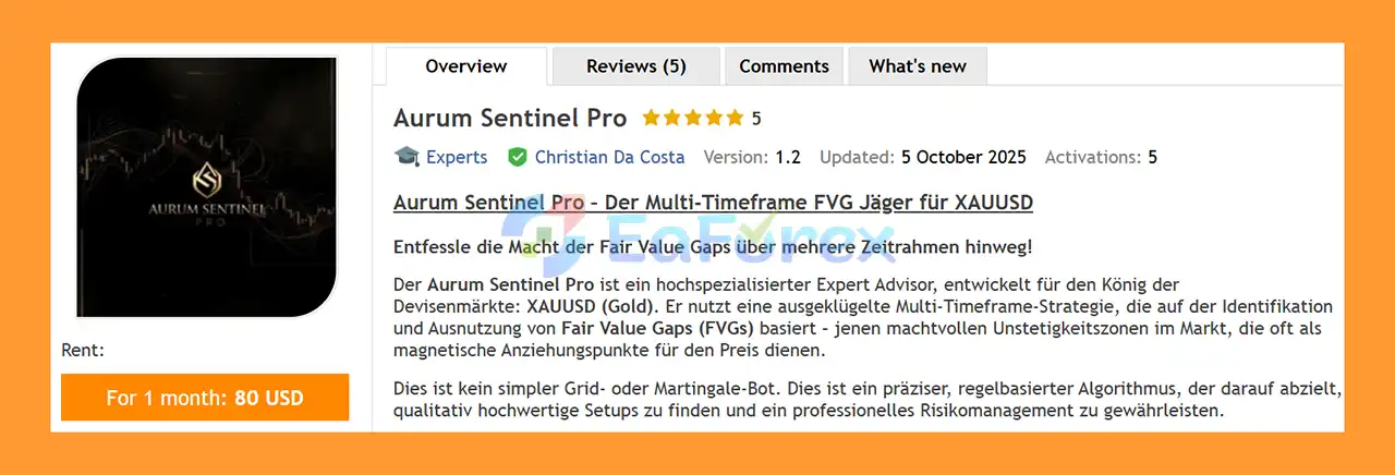 Aurum Sentinel Pro EA MT5 Overview