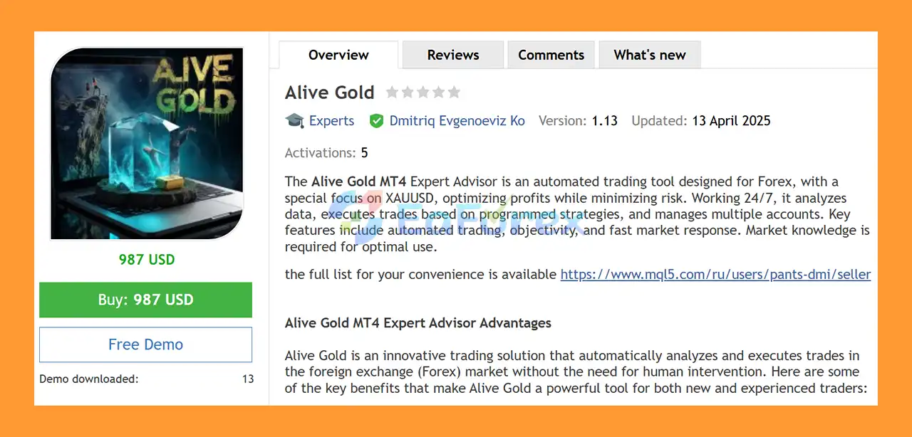 Alive Gold EA MT4 Overview