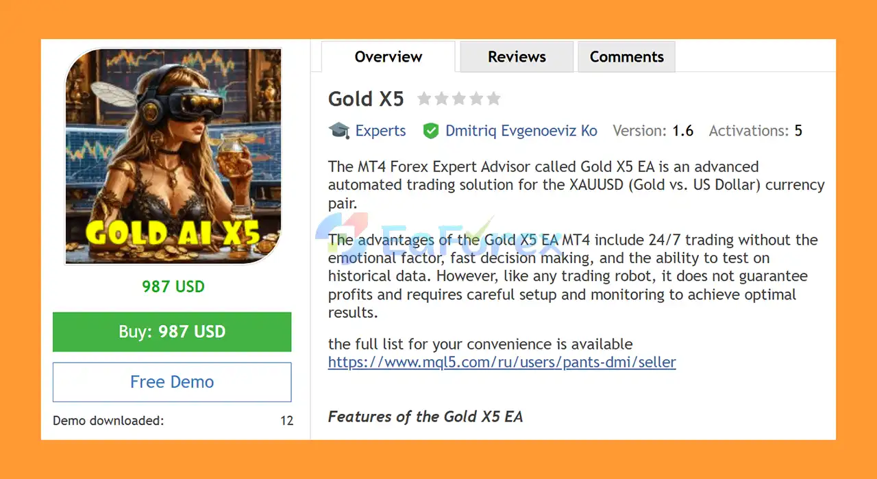 Gold X5 EA MT4 Overview