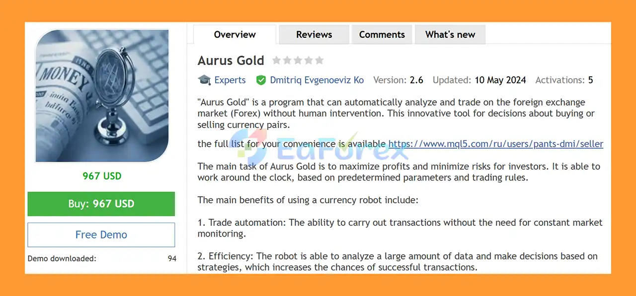 Aurus Gold EA MT4 Overview