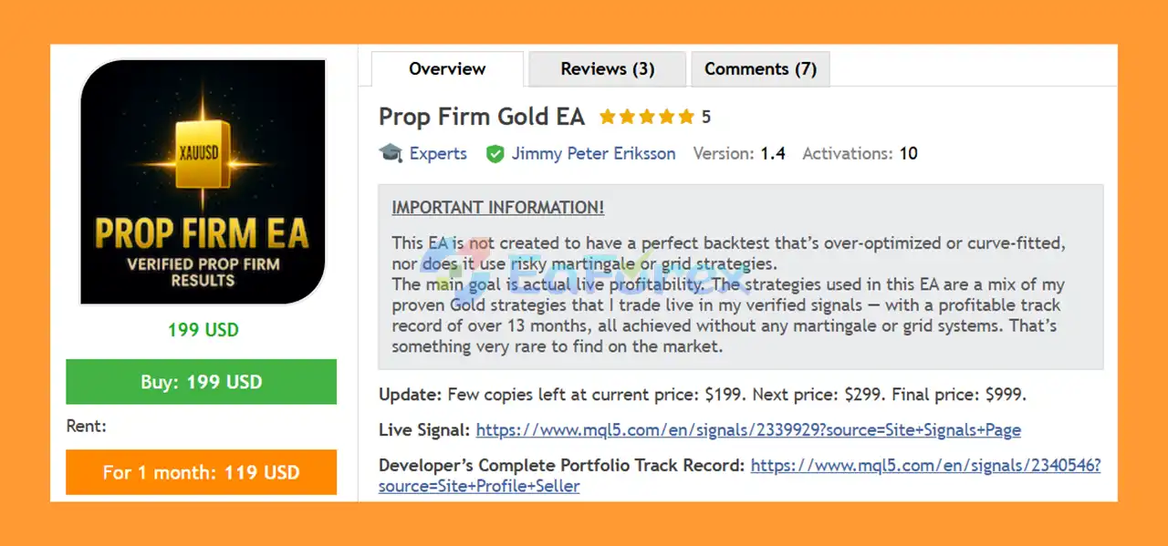 Prop Firm Gold EA MT5 Overview