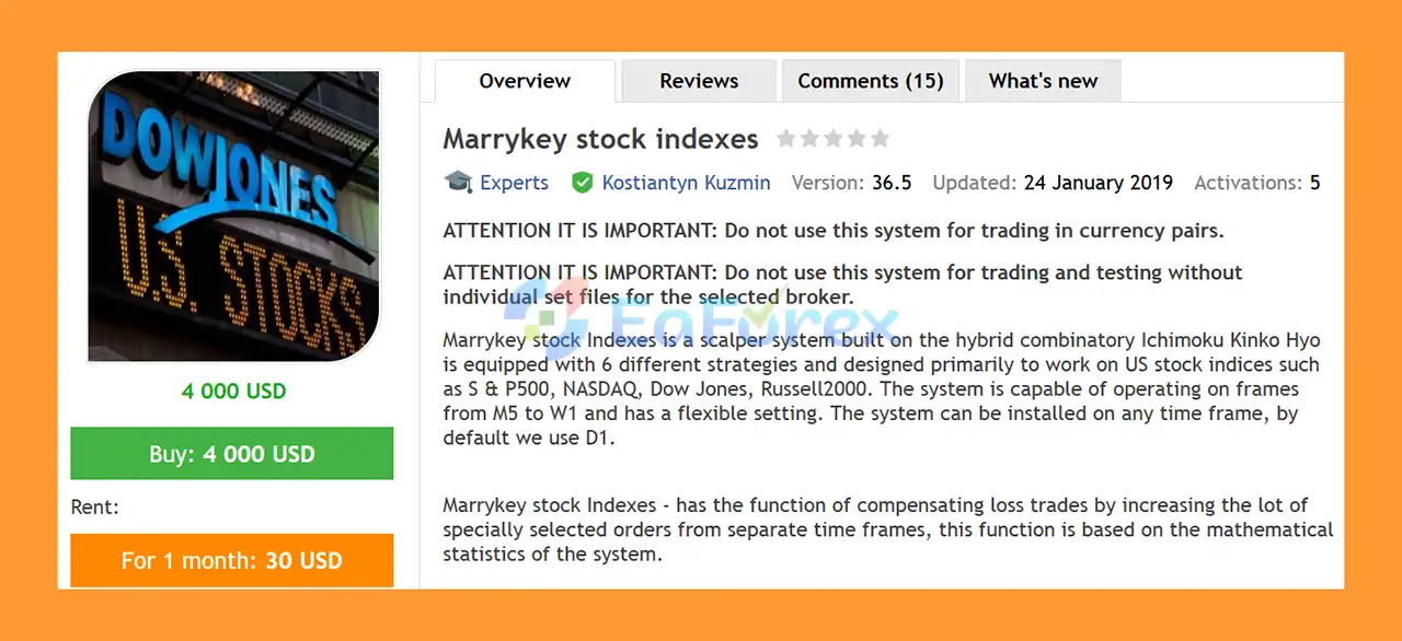 Marrykey stock indexes EA MT4 overview