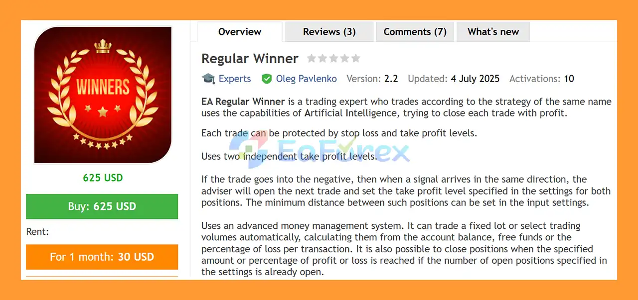 Regular Winner EA MT4 Overview