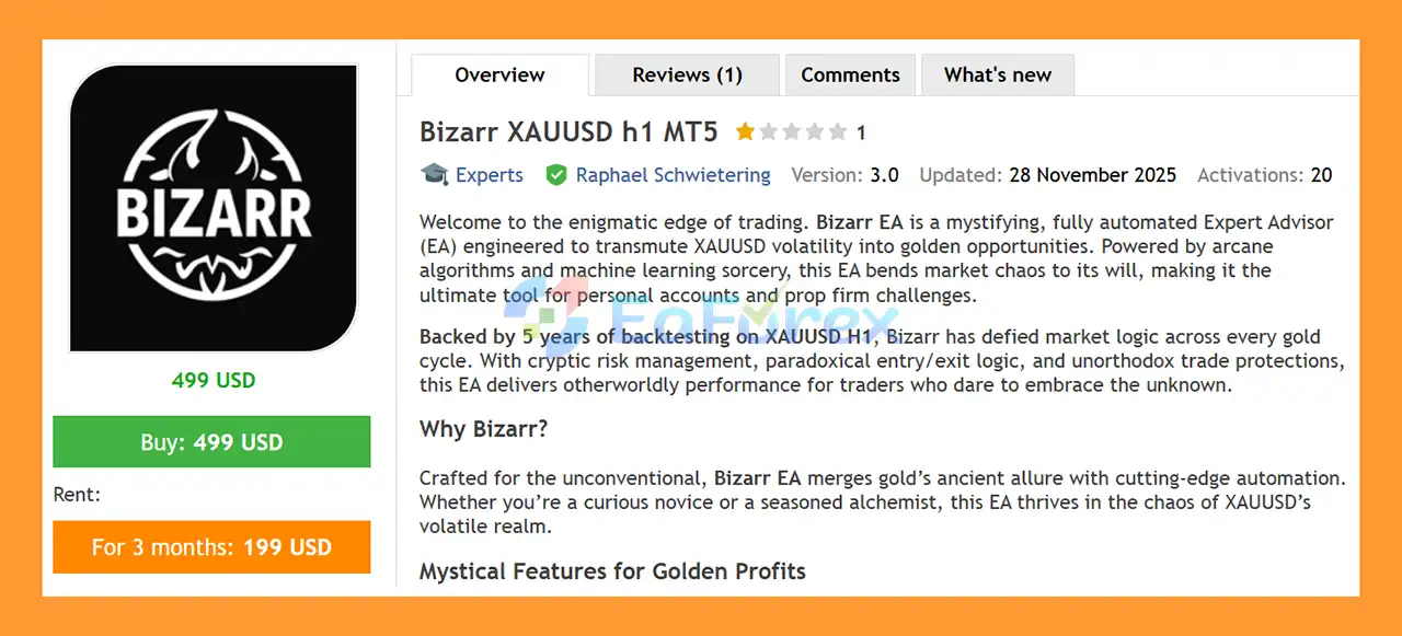 Bizarr XAUUSD h1 MT5 Overview