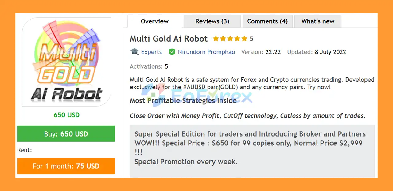 Multi Gold Ai Robot EA MT4 Overview