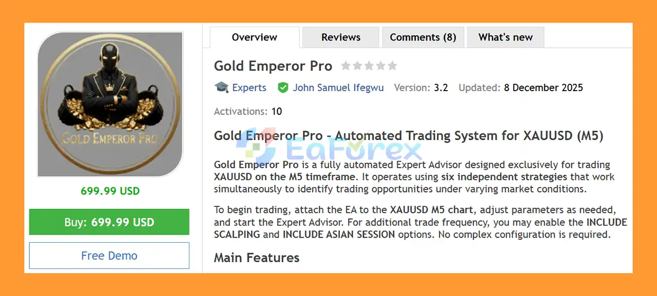 Gold Emperor Pro EA MT5 Overview