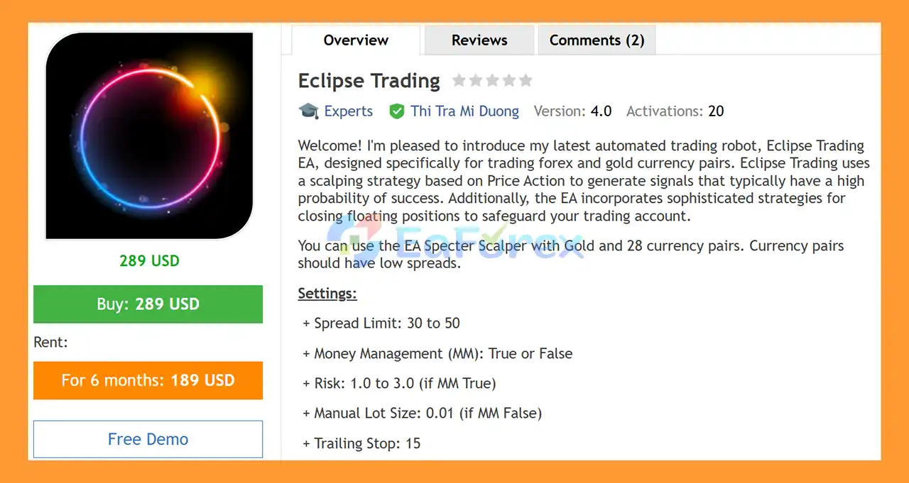 Eclipse Trading EA MT4 Overview