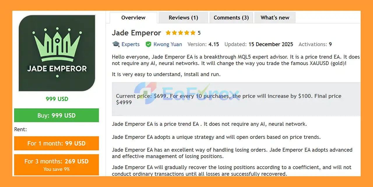 Jade Emperor EA MT5 Overview