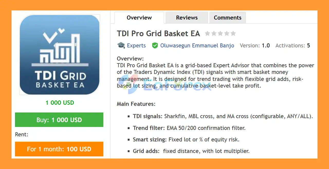 TDI Pro Grid Basket EA MT4 Overview