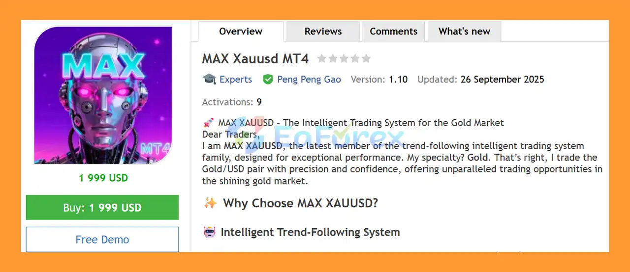 MAX Xauusd EA MT4 Overview