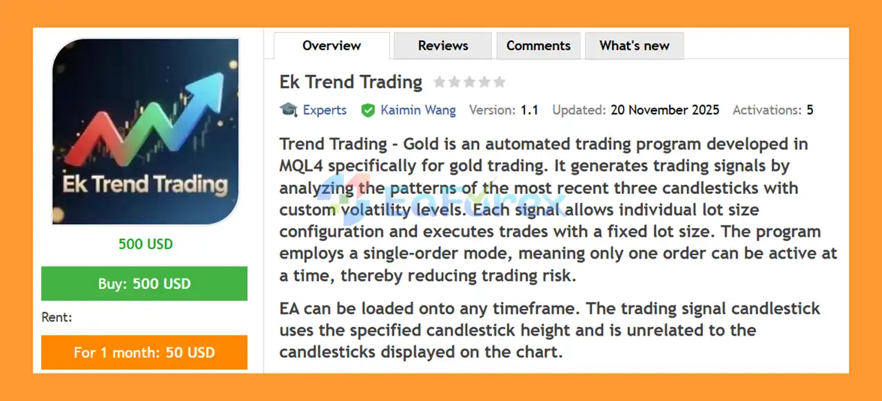 Ek Trend Trading EA MT4 Overview