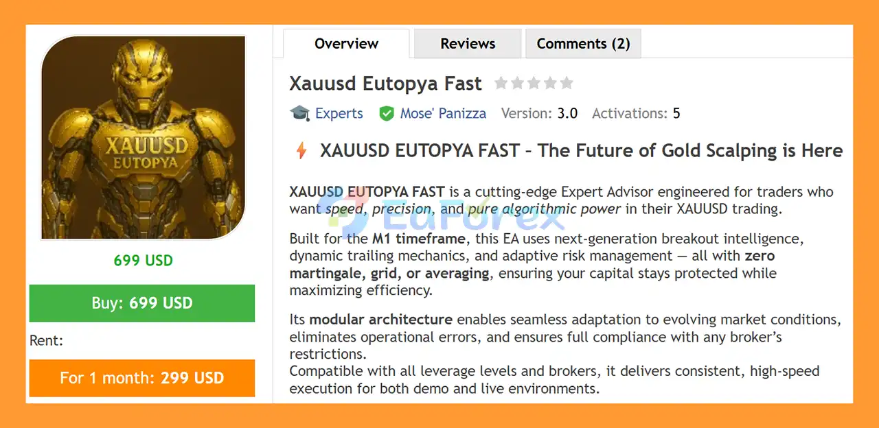 Xauusd Eutopya Fast EA MT4 Overview