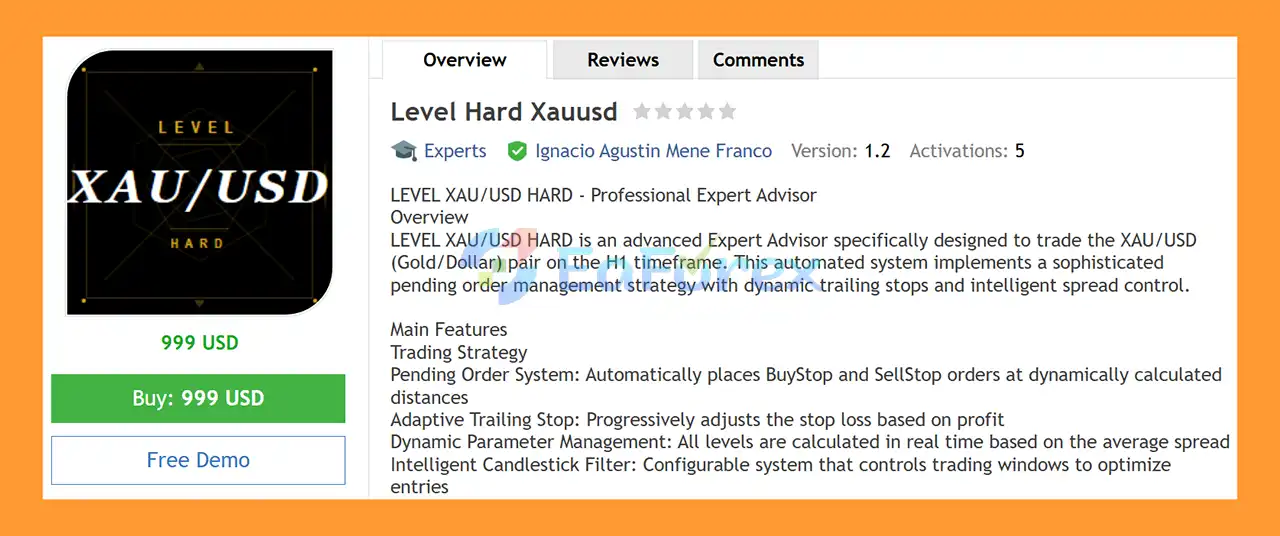 Level Hard Xauusd EA MT4 Overview