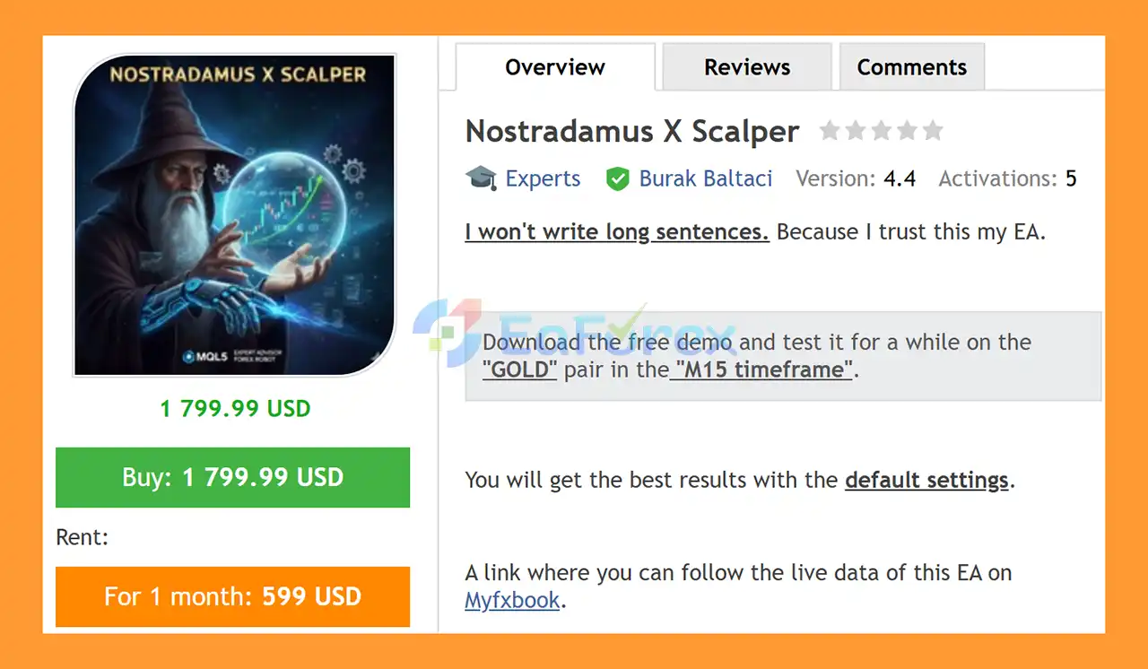 Nostradamus X Scalper EA MT4 Overview