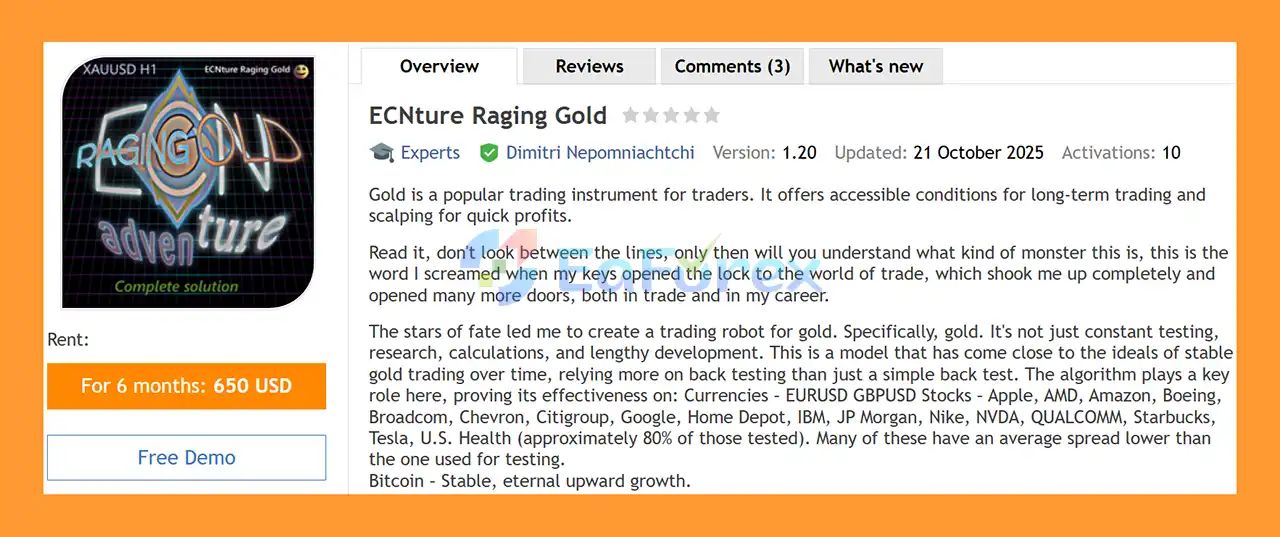 ECNture Raging Gold EA MT4 Overview